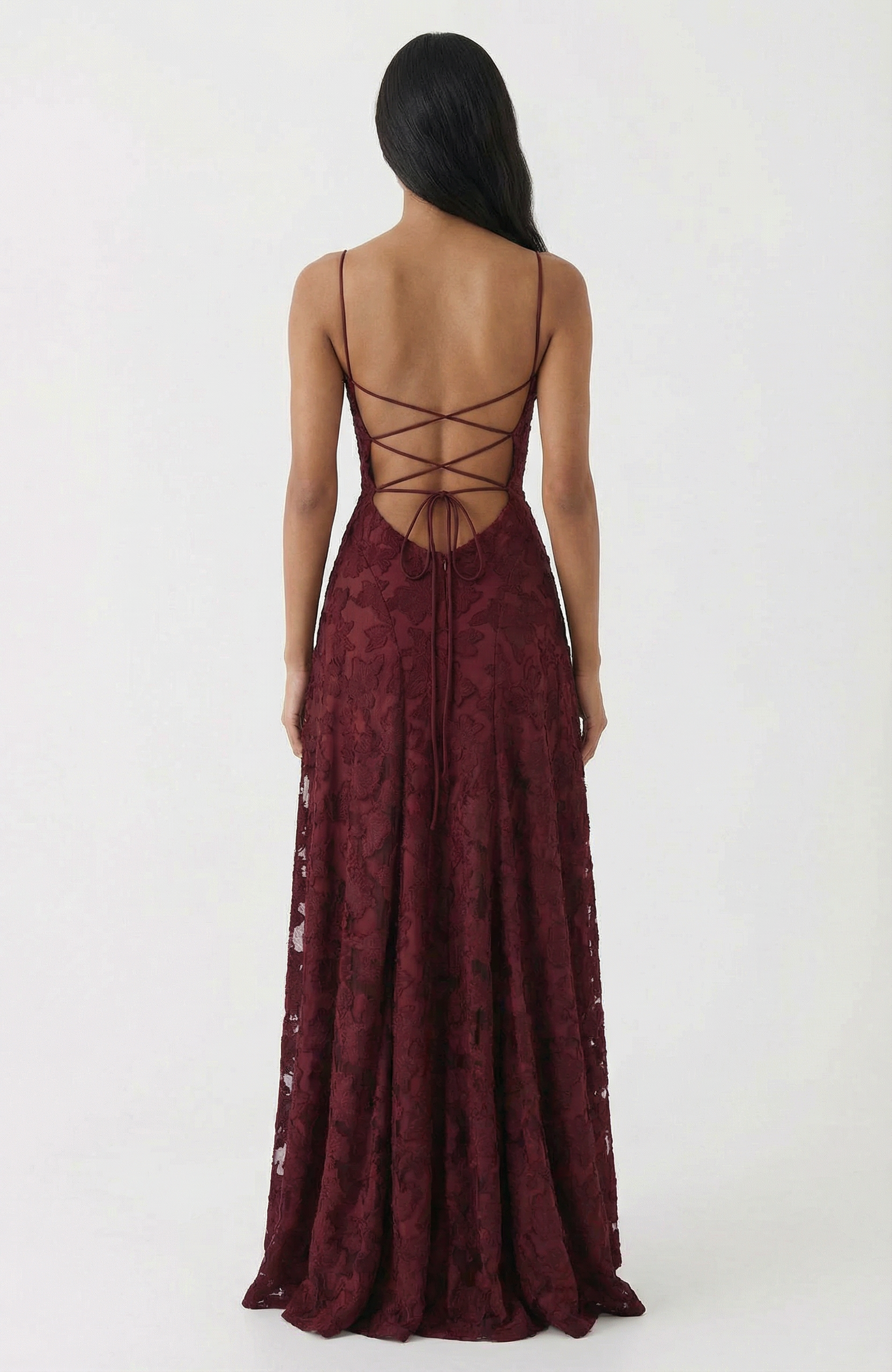 Burgundy Burnout Jacquard Maxi Dress 