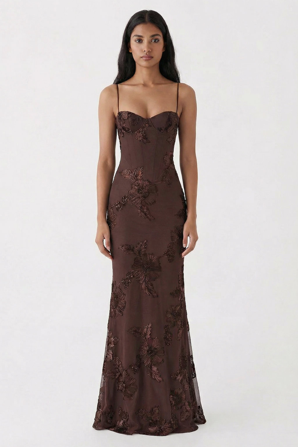 Nefertiti Magic Flower Detail Maxi Dress - Brown