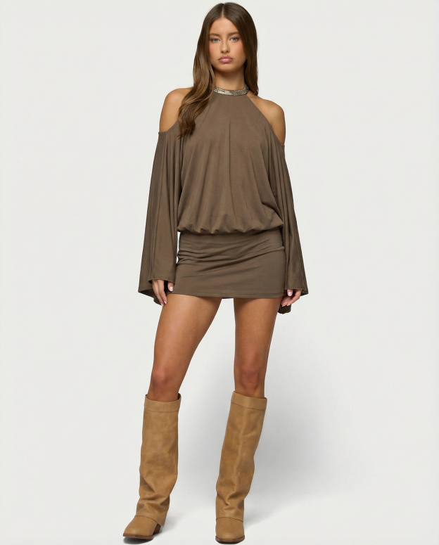 Andrea Cold Shoulder Embellished Butterfly Mini Dress