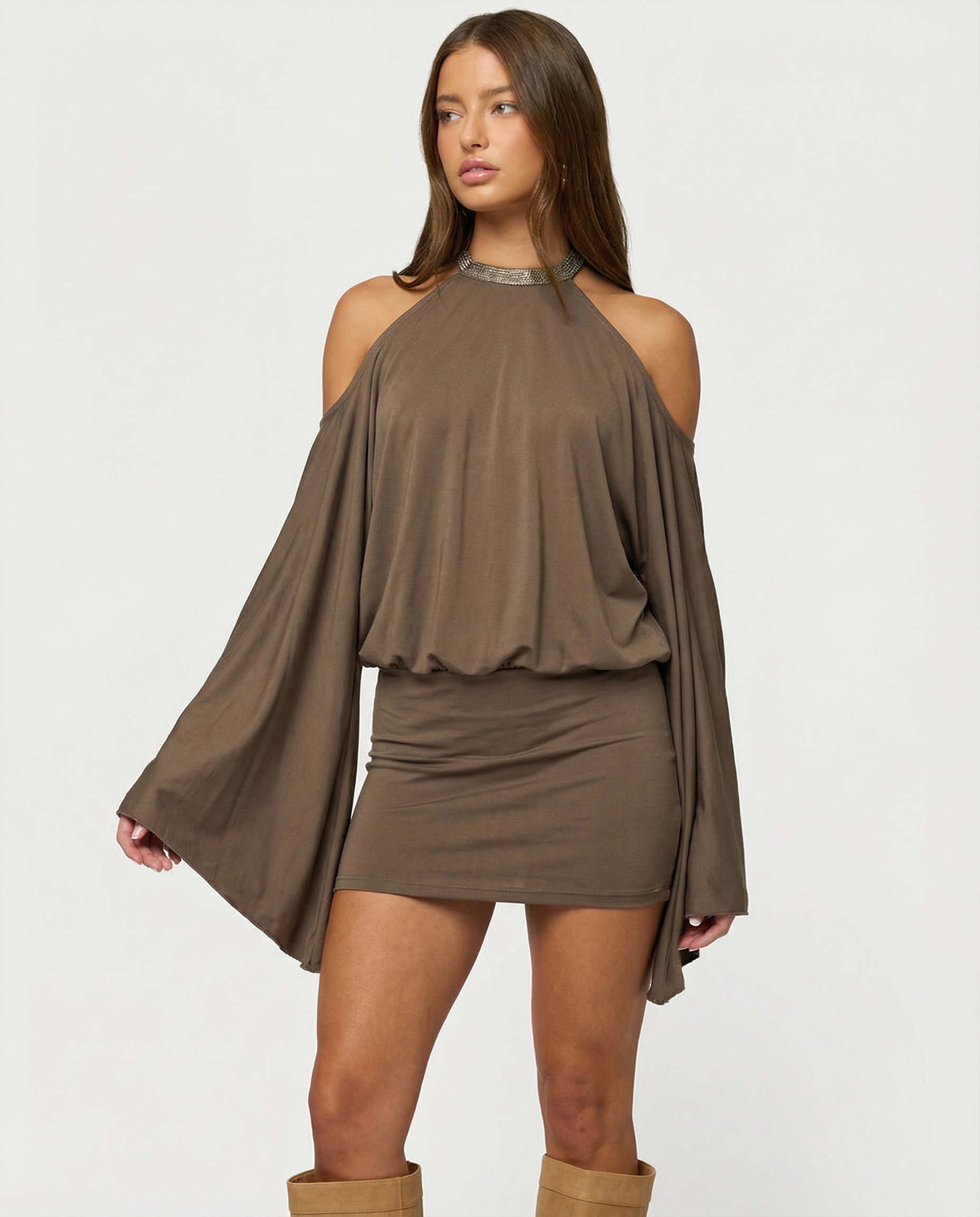 Andrea Cold Shoulder Embellished Butterfly Mini Dress