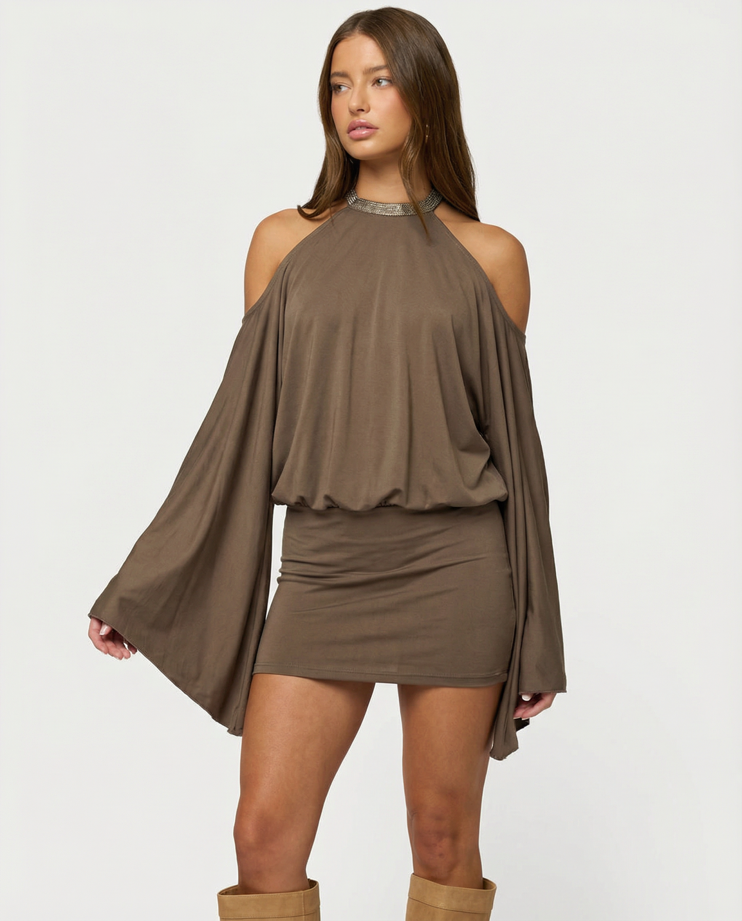 Andrea Cold Shoulder Embellished Butterfly Mini Dress