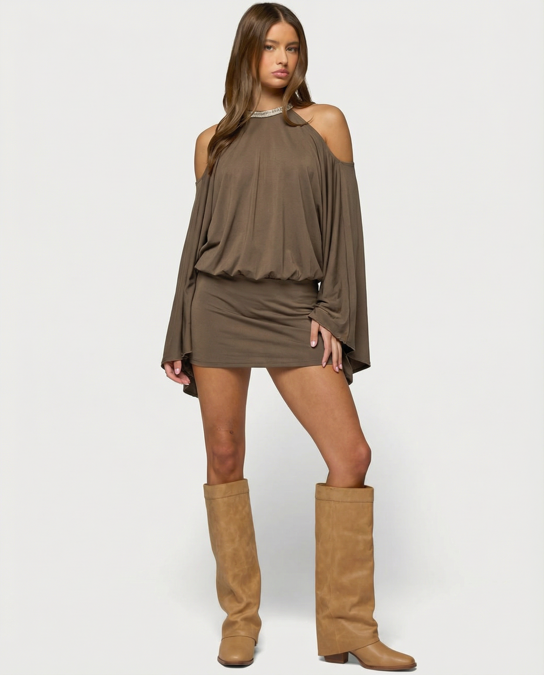 Andrea Cold Shoulder Embellished Butterfly Mini Dress