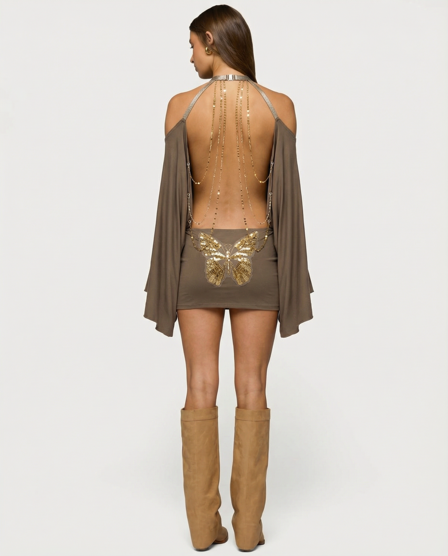 Andrea Cold Shoulder Embellished Butterfly Mini Dress