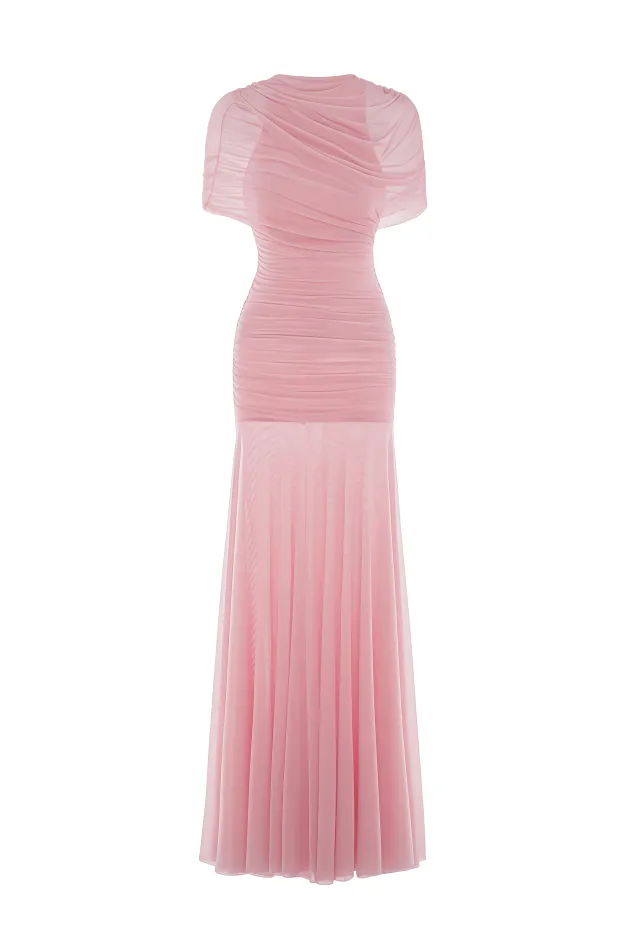 Grace Pink Mesh Ruched Maxi Dress