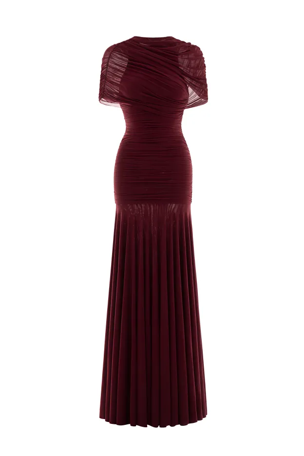 Grace Red Mesh Ruched Maxi Dress