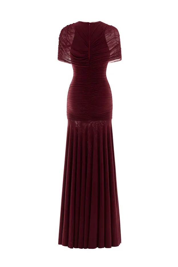 Grace Red Mesh Ruched Maxi Dress