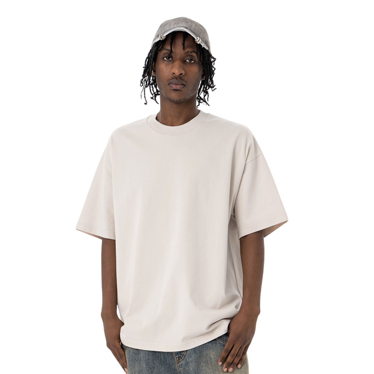 Summer Drop Shoulder Oversized Solid Color Streetwear T-Shirt