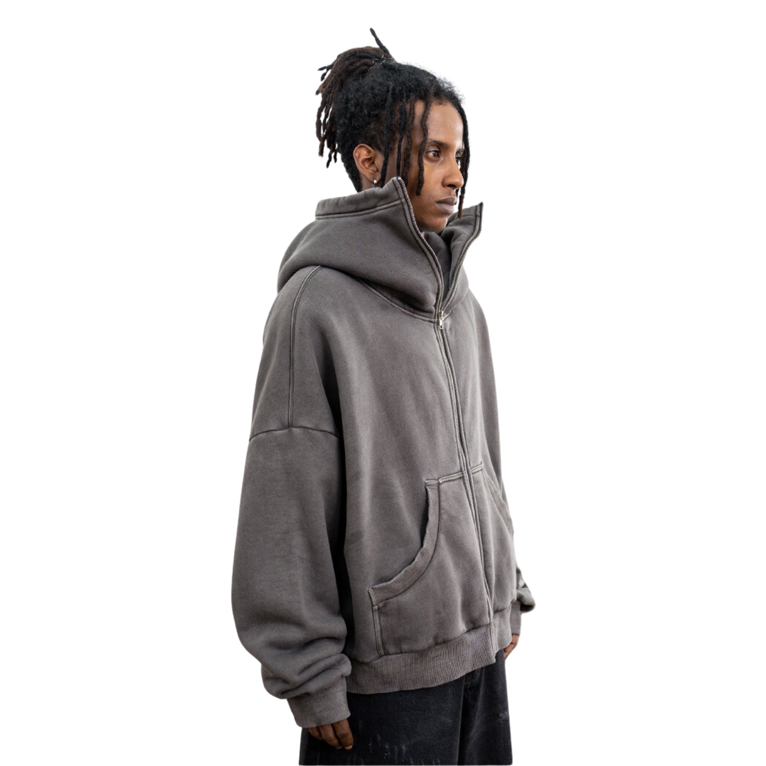Double Zip Up Streetwear Gray Hoodie