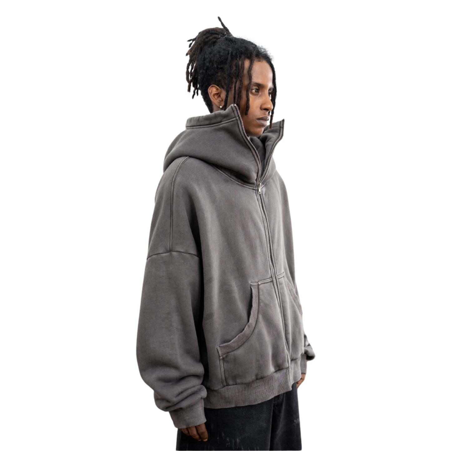 Double Zip Up Streetwear Gray Hoodie