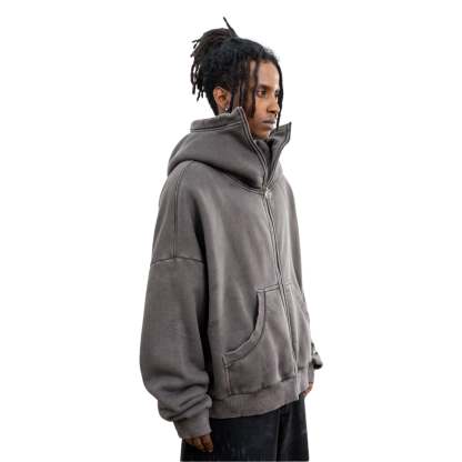 Double Zip Up Streetwear Gray Hoodie