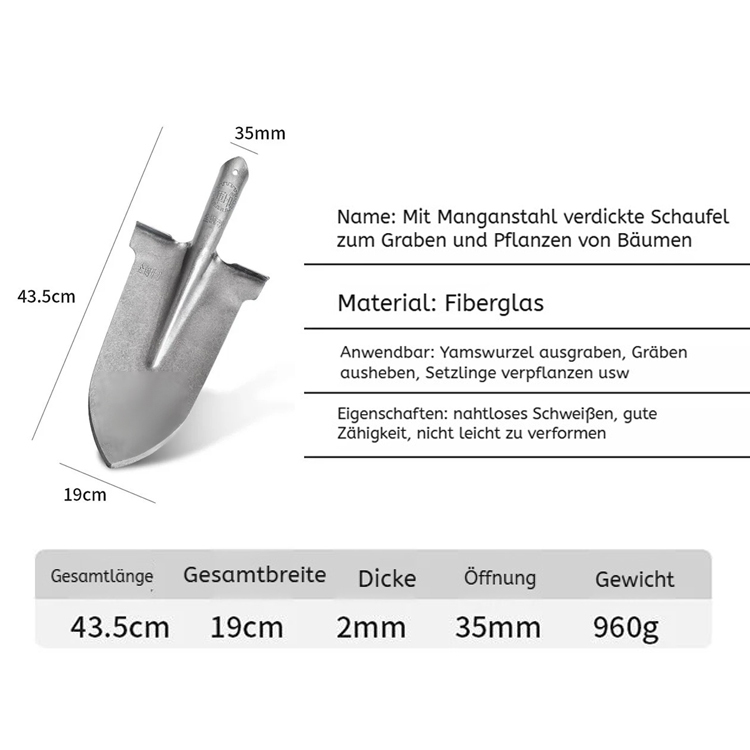 Manganstahl verstärkte Pflanzschaufel für Baumgrabungen