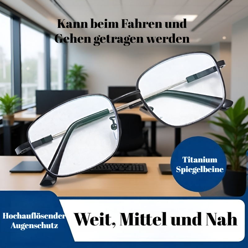 Ultrafederleichte Großrahmen-Multifokus-Lesebrille mit Titan-Gestell