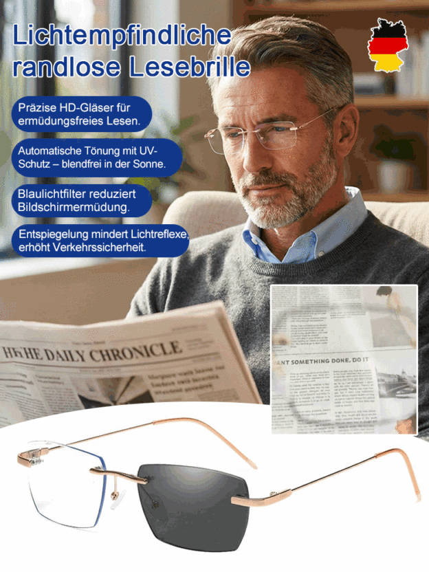 [Jena Optik Technologie] Intelligente Zoom-Gleitsichtbrille | Automatische Schärfe für Nah + Fern | 4-in-1 inkl. Sonnenbrille + Blaulichtfilter | Ultraleichtes Titan | TÜV-geprüft 👓☀️