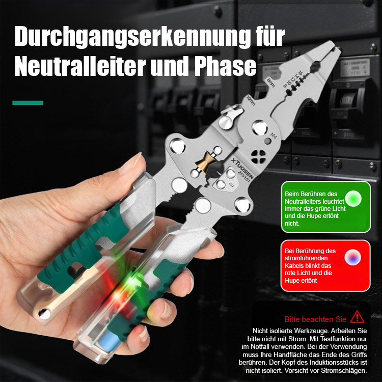 【Mit Spannungsprüfer】Industriequalität Multifunktionale faltbare Elektriker-Abisolierzange🔥VDE-Zertifizierung und GS-Sicherheitszertifizierung