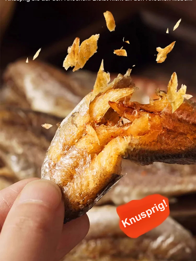 【200 Stück pro Packung, 1 Packung kaufen, 1 gratis】Knusprig getrockneter Fisch, sofort verzehrfertig🔥 Ölfrei gebacken, fettarm und kalorienarm