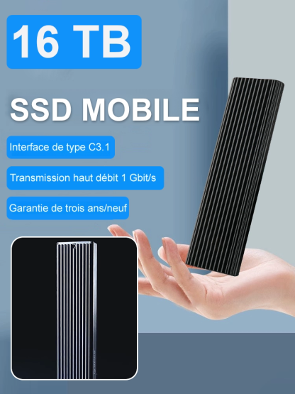 Disque SSD portable mini 16To à grande capacité, interface Type-C