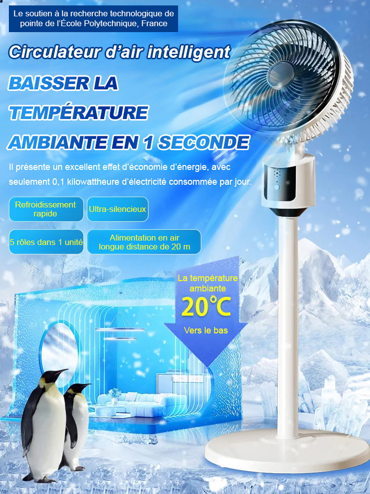 Le ventilateur de climatisation ultra-silencieux et économe en énergie peut rapidement réduire la température intérieure de 40 degrés à 20 degrés en moins d'une minute après sa mise sous tension.