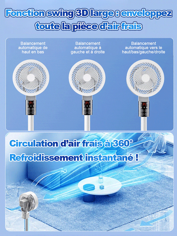 Le ventilateur de climatisation ultra-silencieux et économe en énergie peut rapidement réduire la température intérieure de 40 degrés à 20 degrés en moins d'une minute après sa mise sous tension.