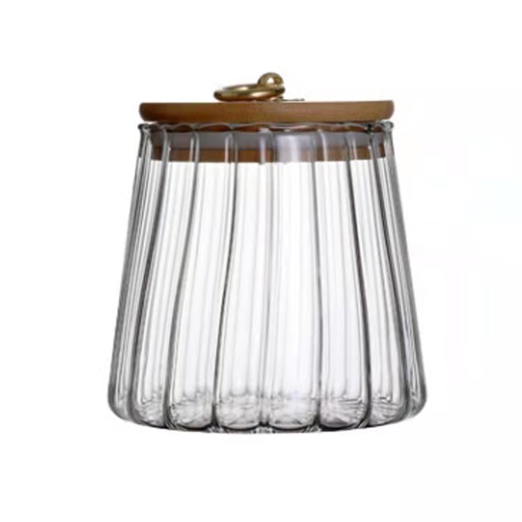 Large Capacity Glass Tea Jar Bamboo Sealed Storage Jar Household Simple Transparent Storage Bottle Kitchen Supplies