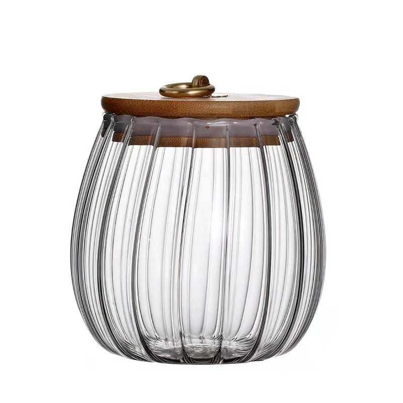 Large Capacity Glass Tea Jar Bamboo Sealed Storage Jar Household Simple Transparent Storage Bottle Kitchen Supplies