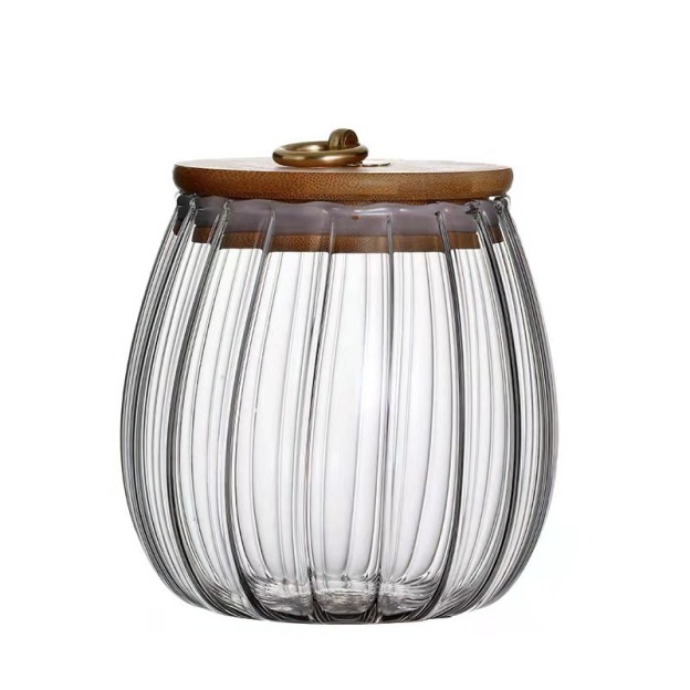 Large Capacity Glass Tea Jar Bamboo Sealed Storage Jar Household Simple Transparent Storage Bottle Kitchen Supplies