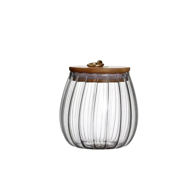 Large Capacity Glass Tea Jar Bamboo Sealed Storage Jar Household Simple Transparent Storage Bottle Kitchen Supplies