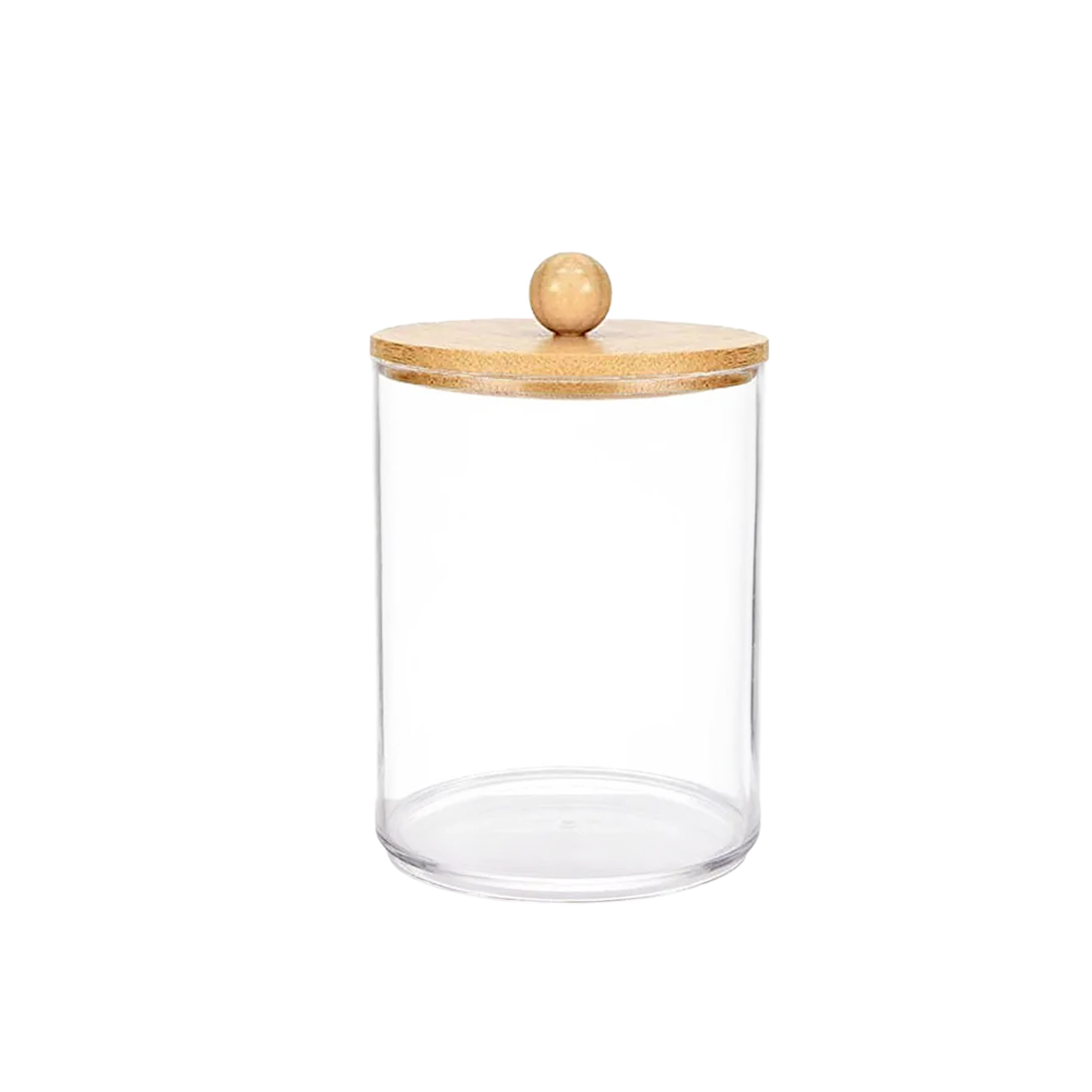 Bamboo cover cotton swab box portable round container cosmetic cotton puff storage box cotton swab makeup remover cotton box
