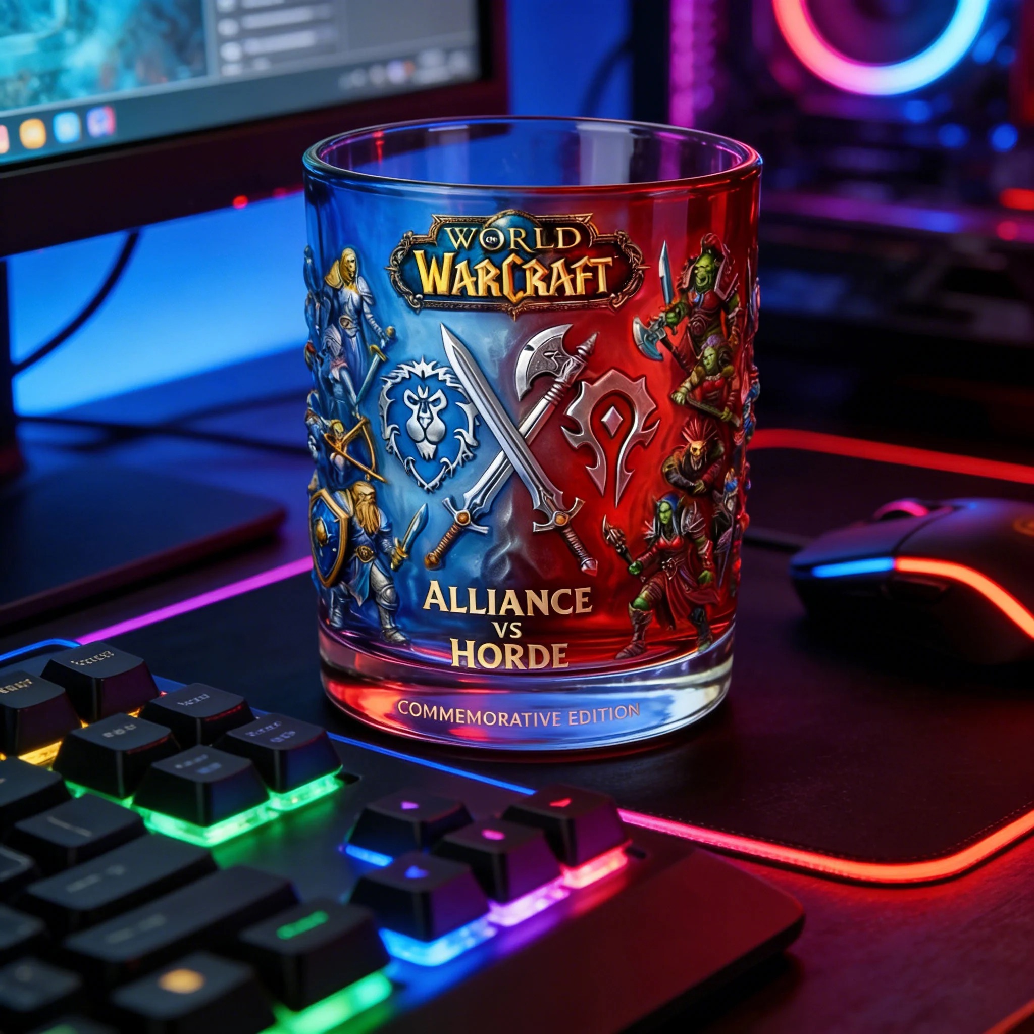 WoW Alliance Vs Horde Whiskey Glass