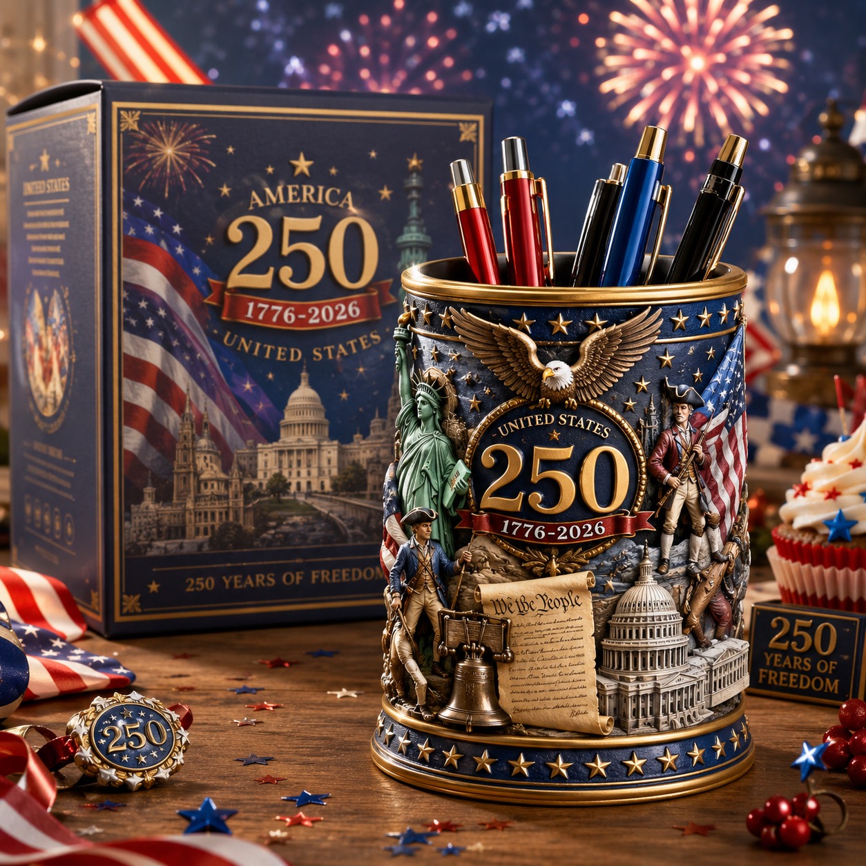 U.S.A. 250th Anniversary Embossed Pen Holder