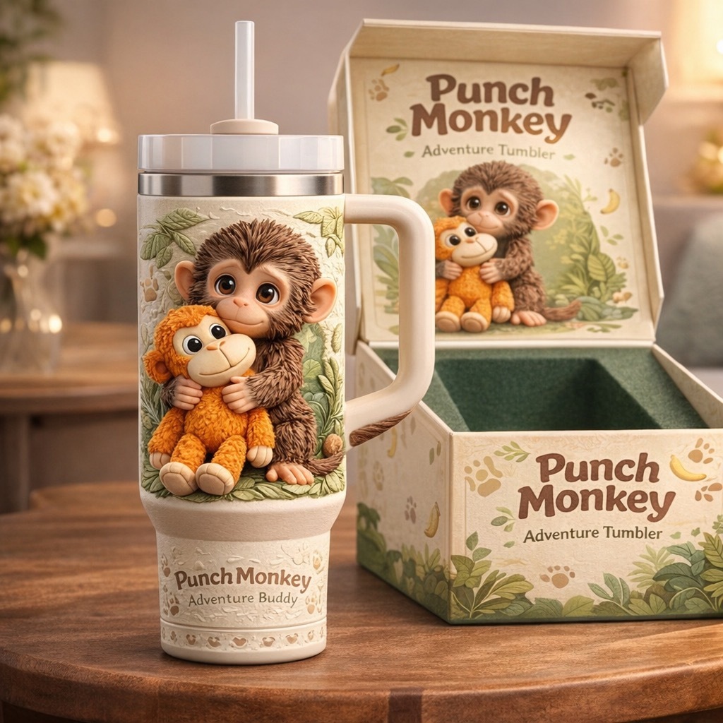 🐒 Punch Monkey 3D Relief Car Tumbler💕
