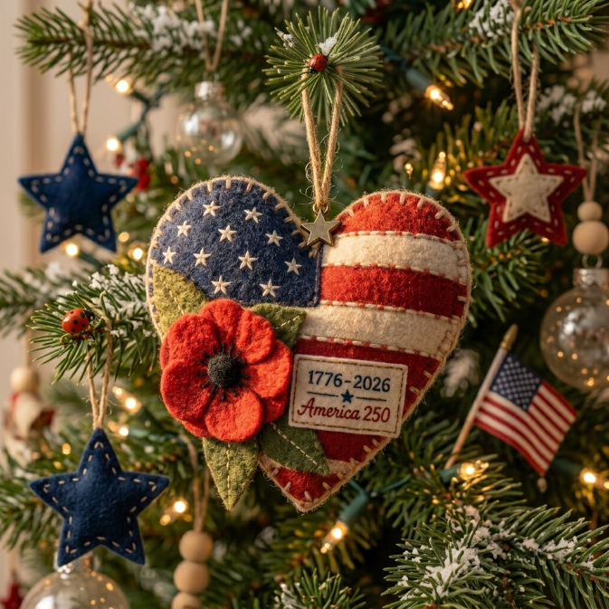 America 250 Commemorative Heart Ornament – Handcrafted Patriotic Tribute (1776–2026)