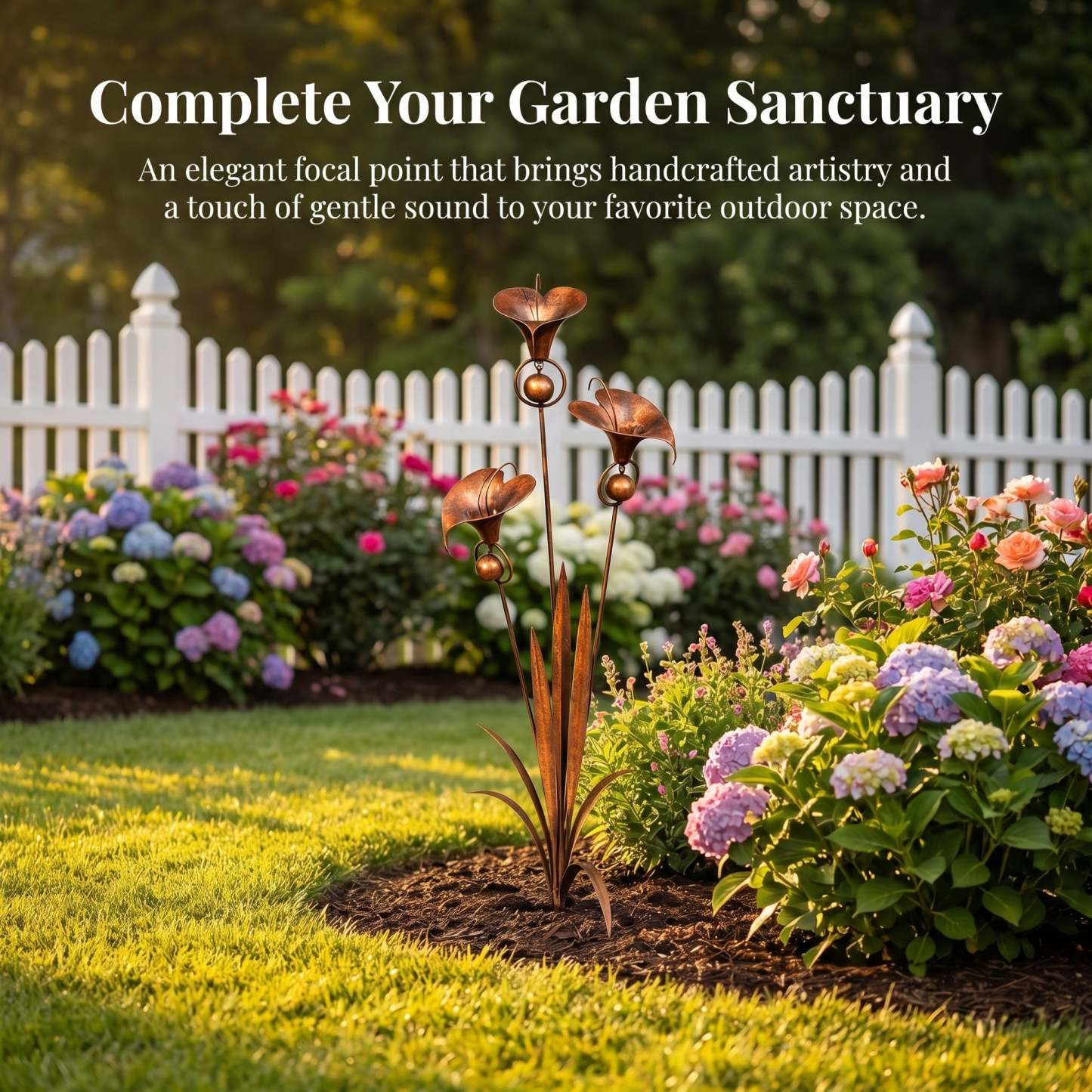 🏡Flamed Copper Three Calla Lilies Garden Stake with Bells