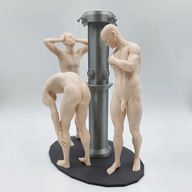 Three Athletes in Bradley Pole – Communal Shower Sculpture