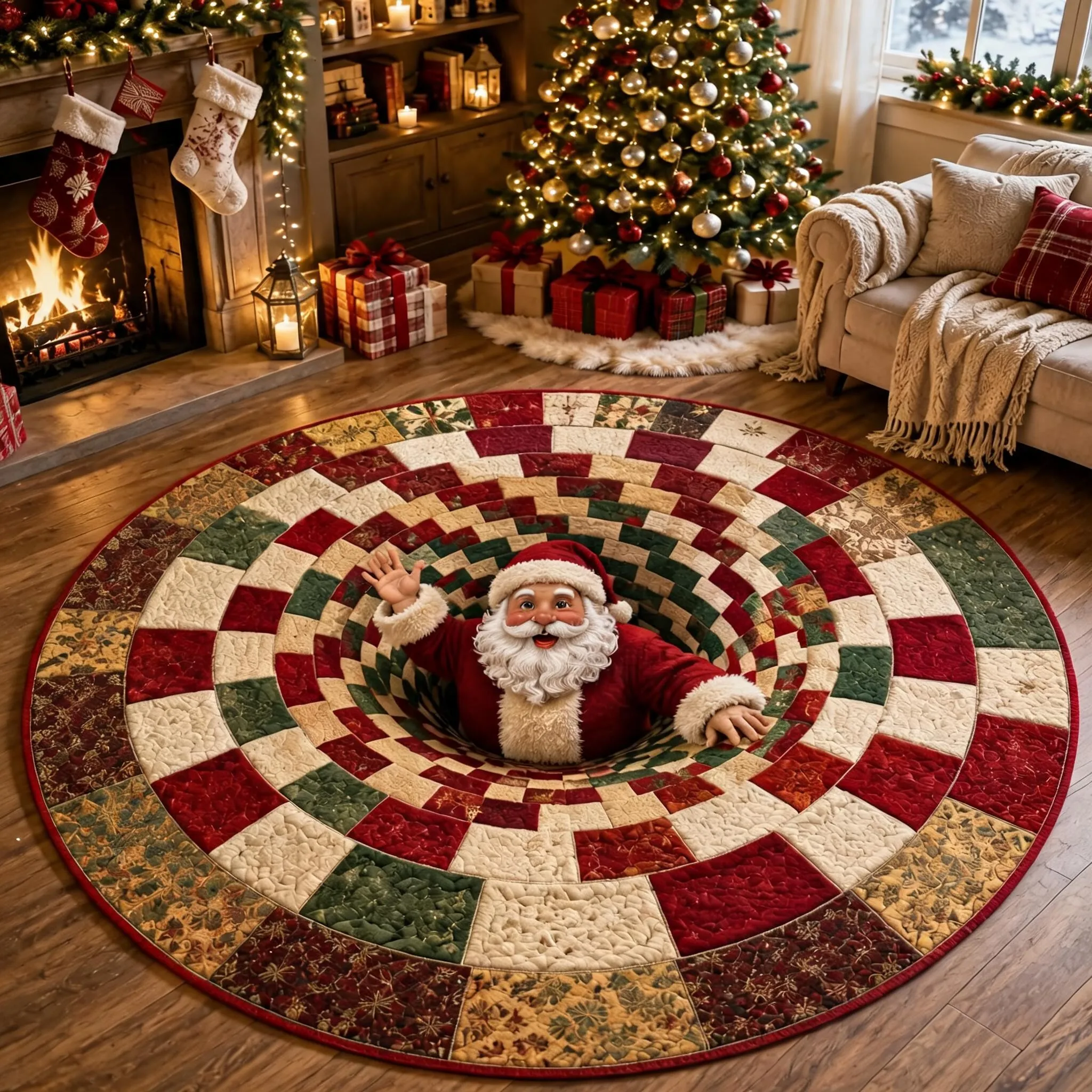 🎄3D-Weihnachtswichtel-Teppich mit optischer Täuschung | Lustige, festliche Must-have-Wohndeko⭐🏠🎁