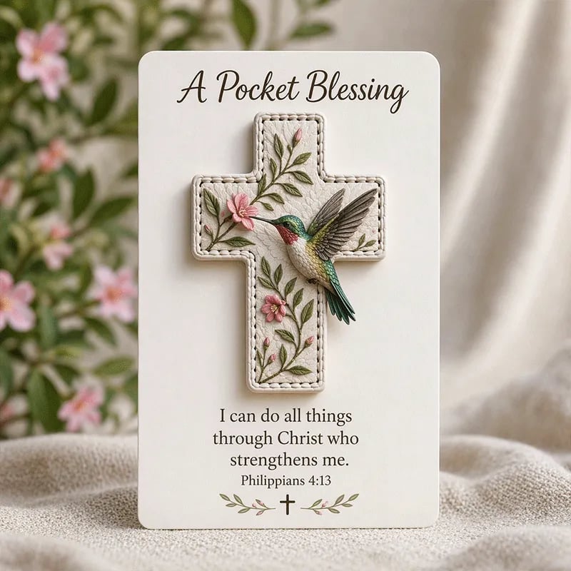 🙏🕊️ Handmade Bird Pocket Cross - Genuine Leather Portable Blessing, Includes Scripture Card 💕