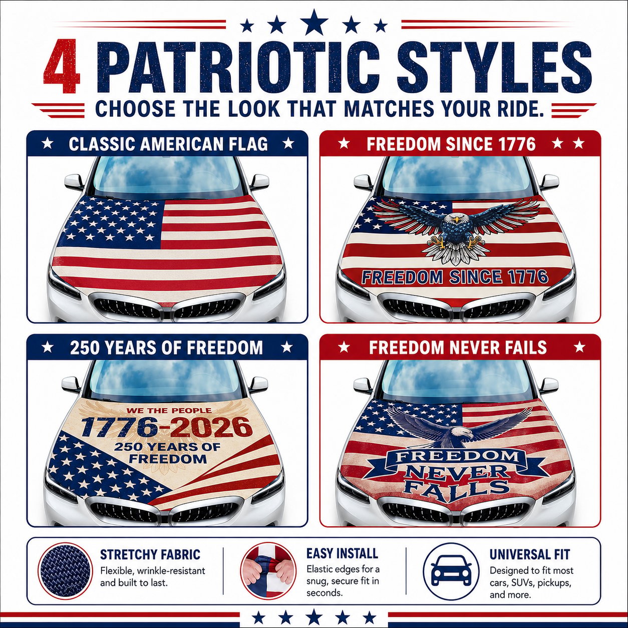 🇺🇸 Final Day 70% OFF — American Hood Flag Cover 🔥 Limited Stock! Fits Most Cars, SUVs & Pickups 🦅