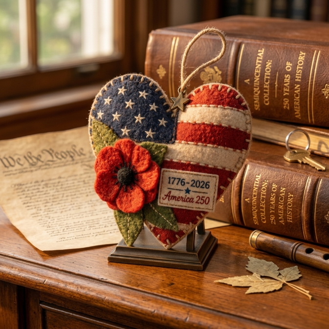 America 250 Commemorative Heart Ornament – Handcrafted Patriotic Tribute (1776–2026)