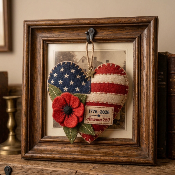 America 250 Commemorative Heart Ornament – Handcrafted Patriotic Tribute (1776–2026)