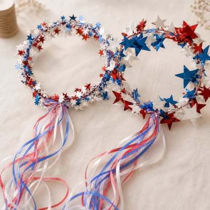 Sparkling Americana Star Crown with Flowing Ribbons ✨ | Patriotic Hair Accessory