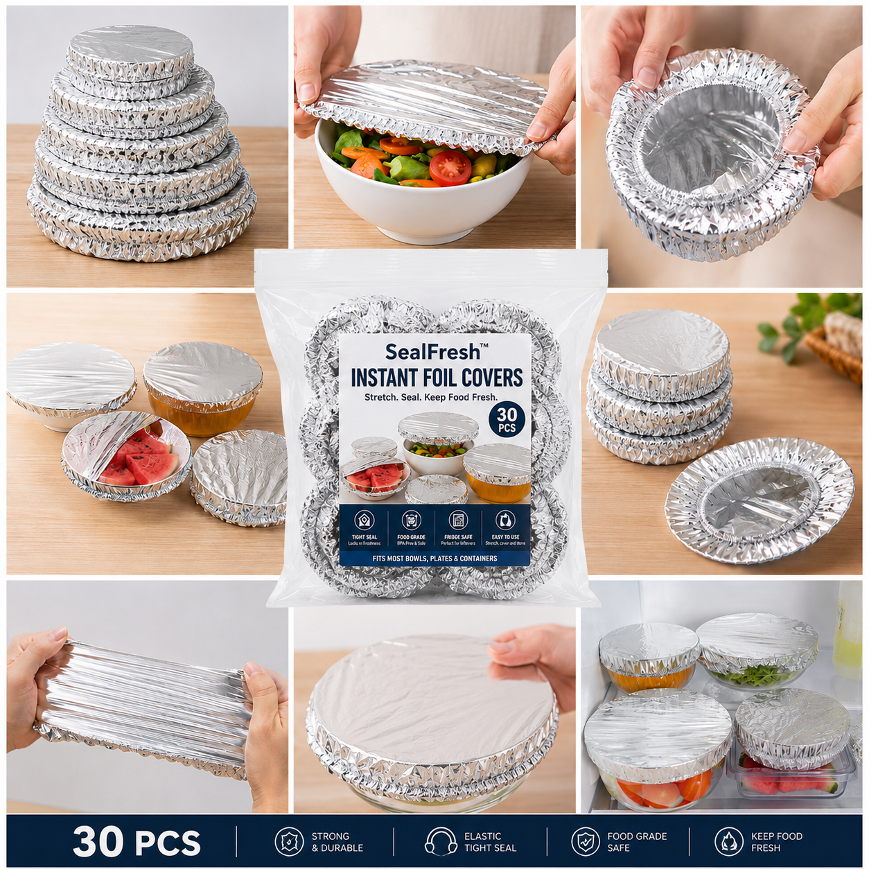 🔥SealFresh™ Instant Foil Covers🍽️ — No More Messy Plastic Wrap. Seal Any Bowl In Seconds.