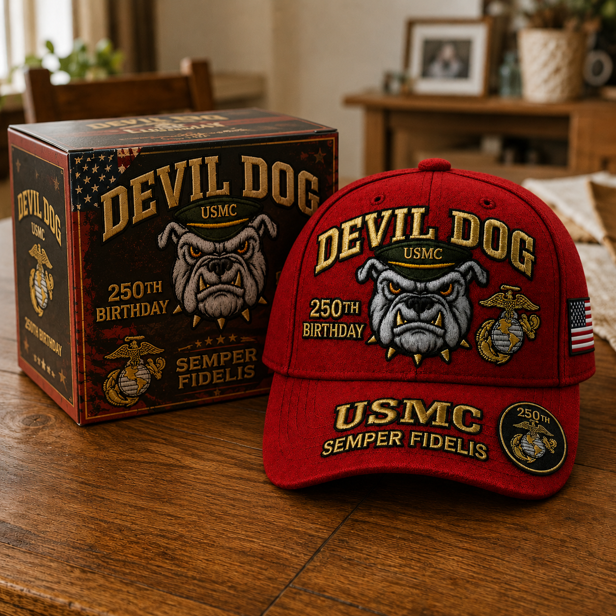 🔥 Father’s Day Sale - ❤️ Handmade Embroidered Devil Dog USMC 250th Birthday Commemorative Cap 🇺🇸