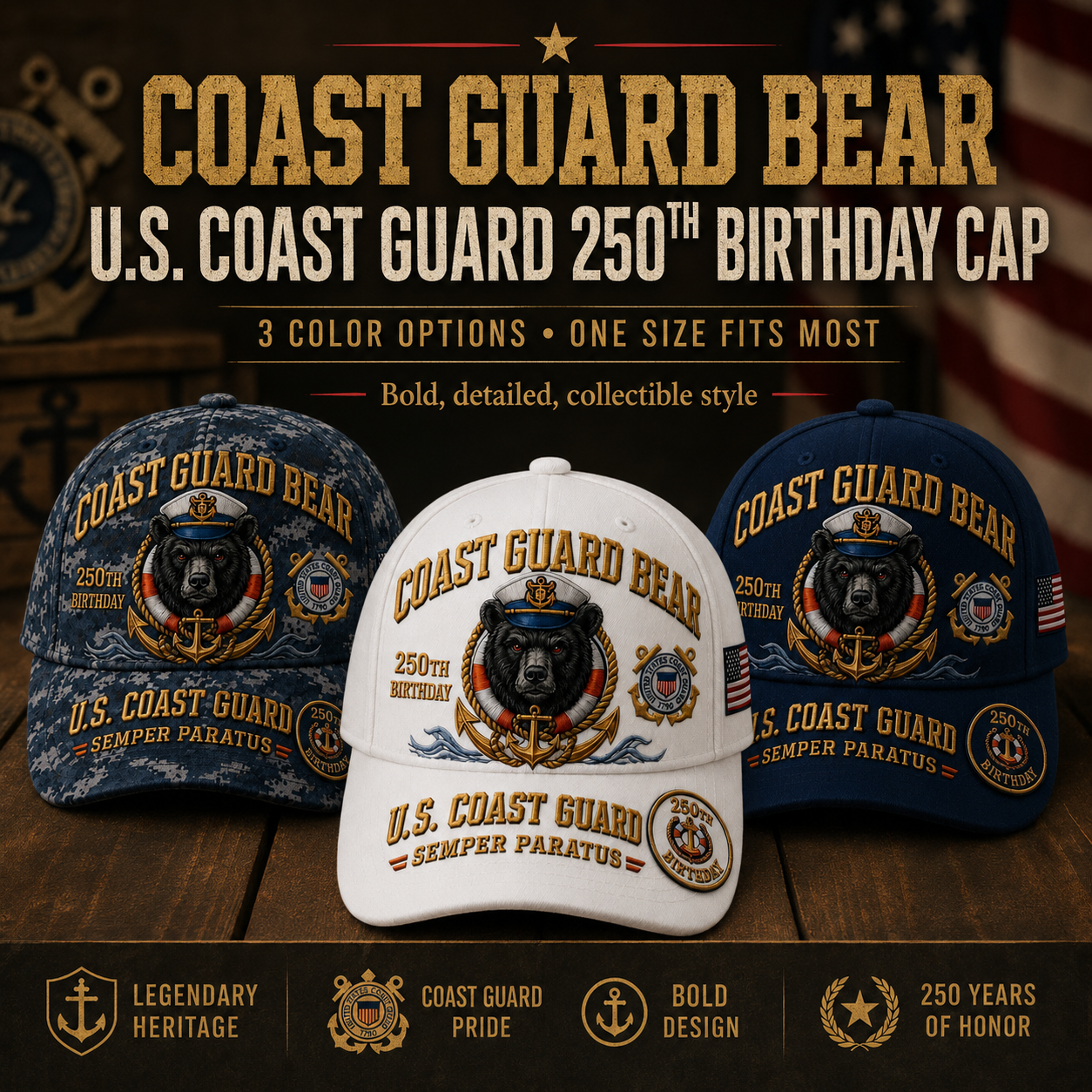 🔥 Father’s Day Sale - ❤️ U.S. Military Mascot 250th Anniversary Embroidered Cap Collection 🇺🇸