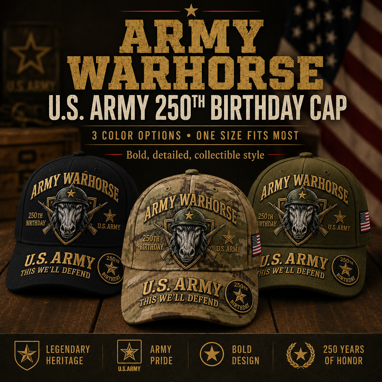 🔥 Father’s Day Sale - ❤️ U.S. Military Mascot 250th Anniversary Embroidered Cap Collection 🇺🇸