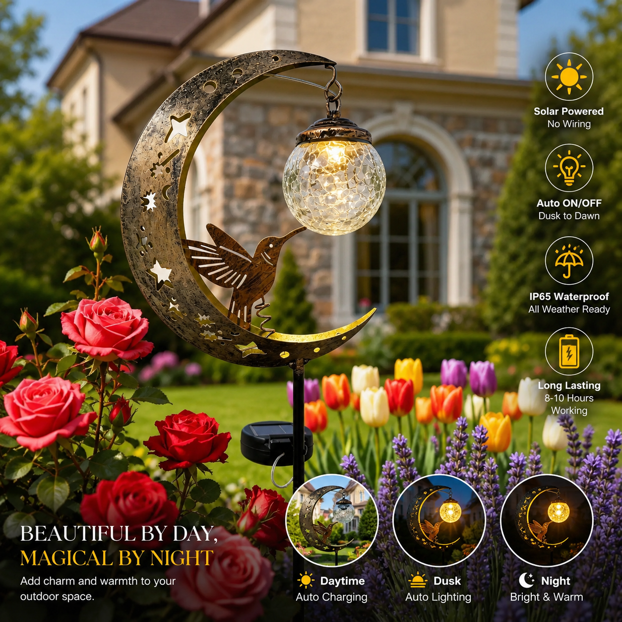🌙✨Hummingbird Moon Solar Garden Stake Light