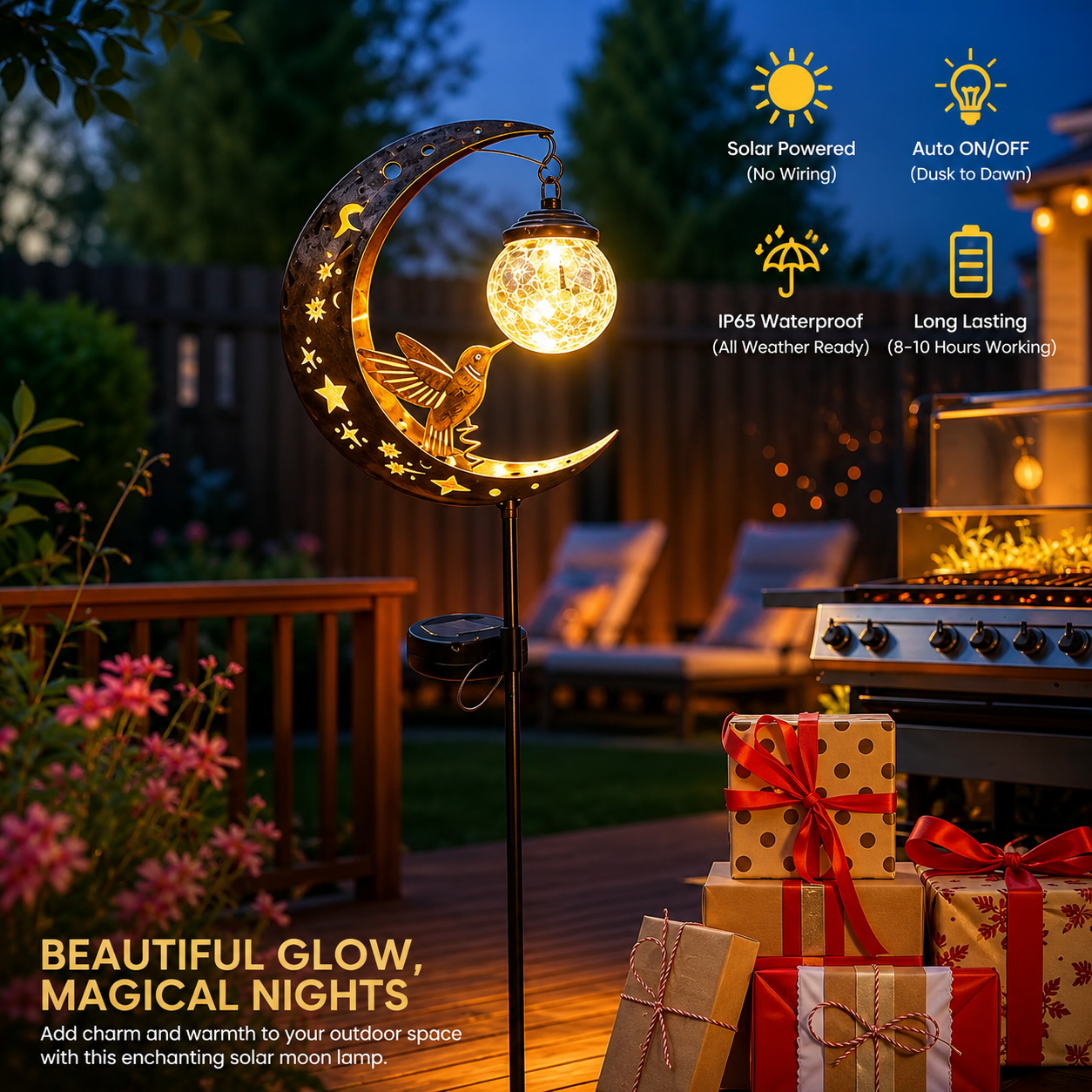 🌙✨Hummingbird Moon Solar Garden Stake Light