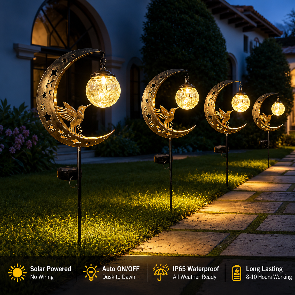 🌙✨Hummingbird Moon Solar Garden Stake Light