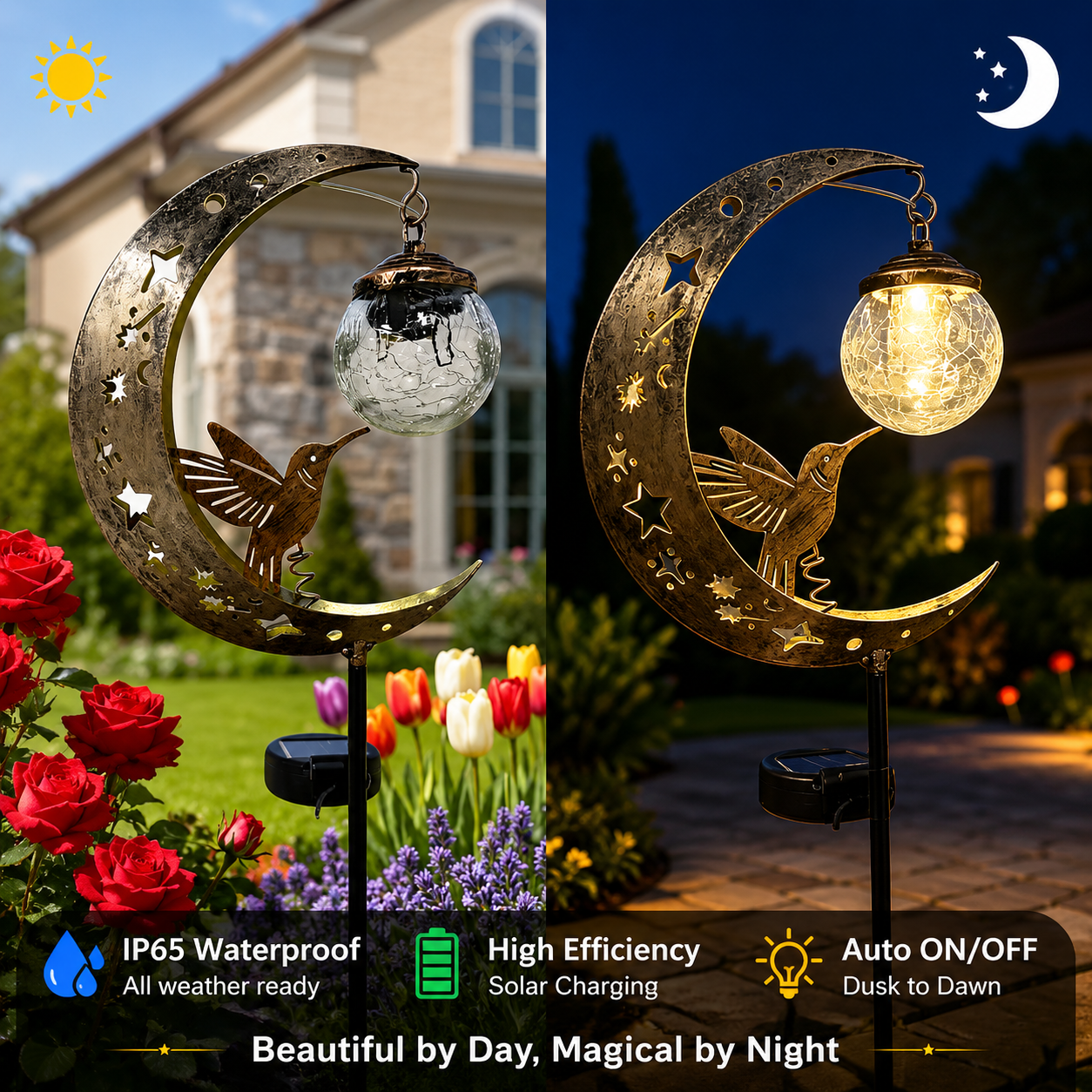 🌙✨Hummingbird Moon Solar Garden Stake Light