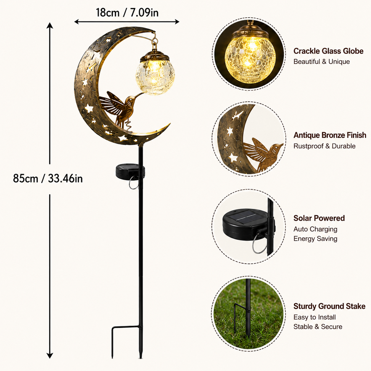 🌙✨Hummingbird Moon Solar Garden Stake Light