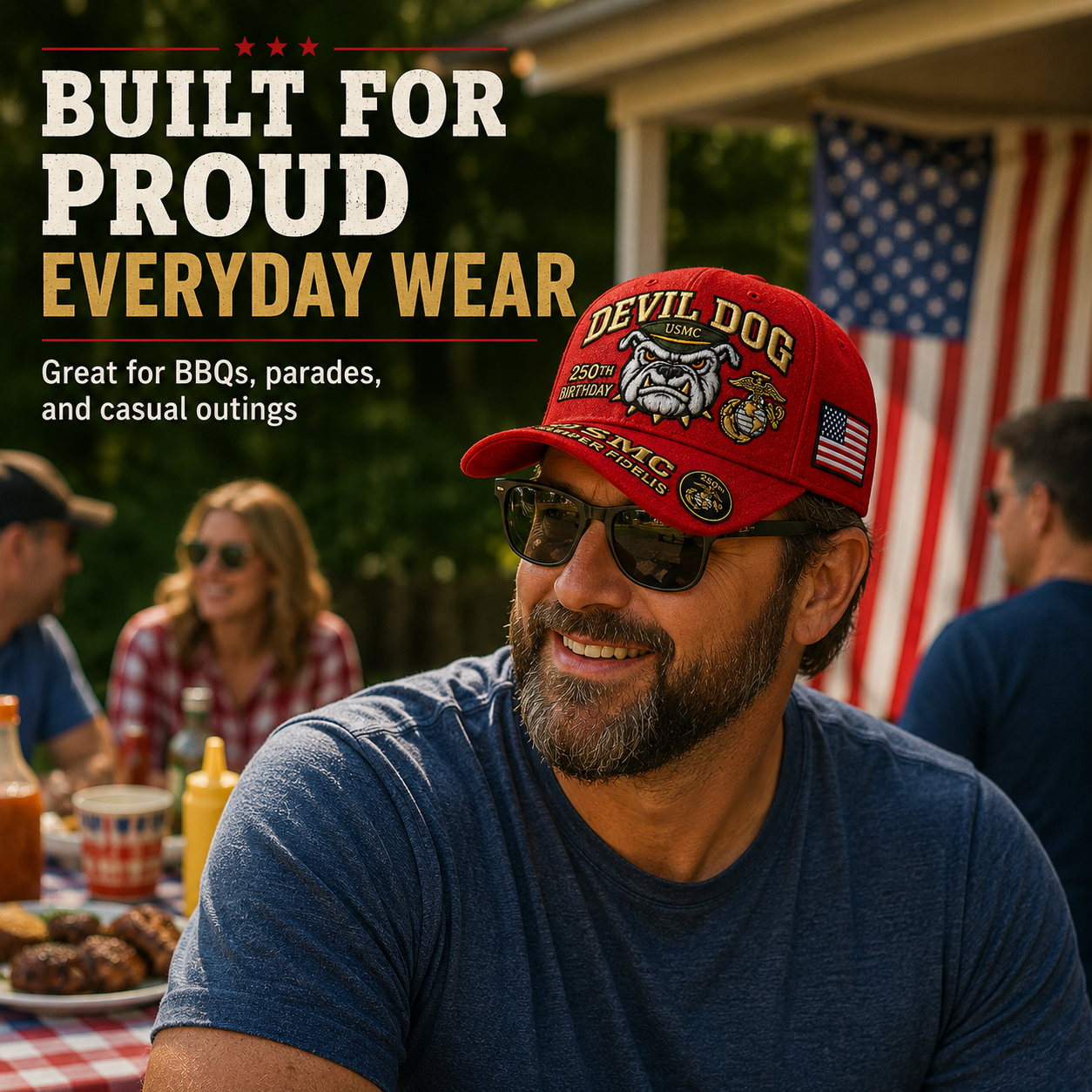 🔥 Father’s Day Sale - ❤️ Handmade Embroidered Devil Dog USMC 250th Birthday Commemorative Cap 🇺🇸