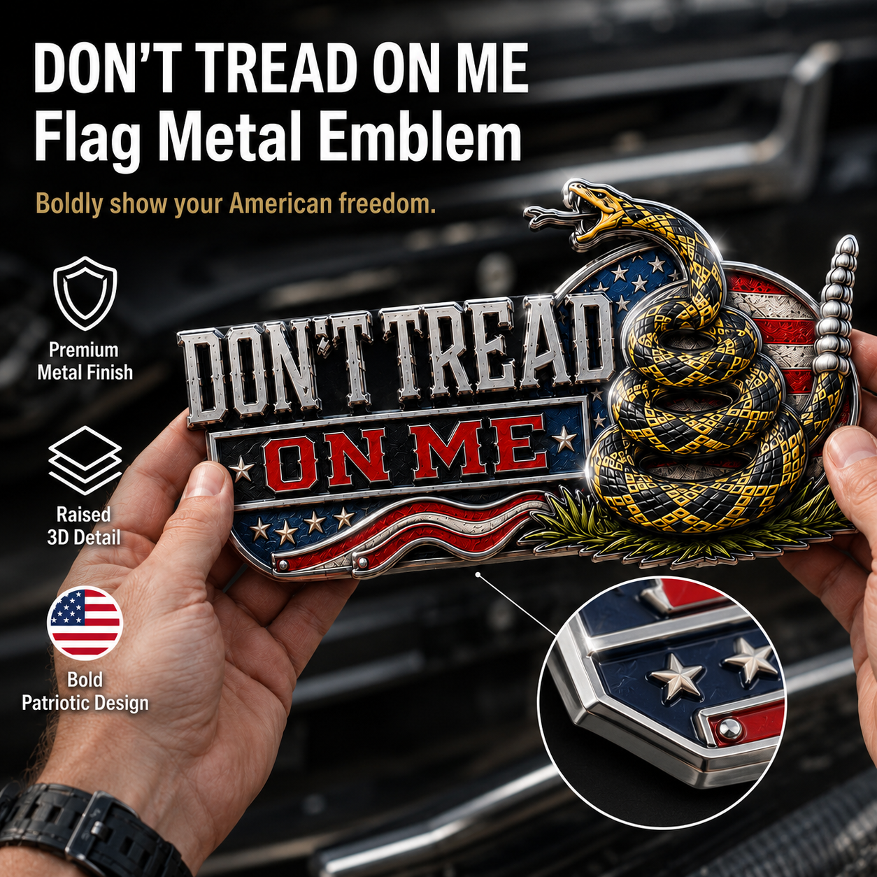 🐍 DON’T TREAD ON ME Gadsden Rattlesnake Car Emblem